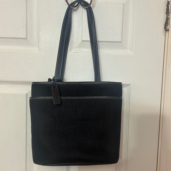 LAUREN RALPH LAUREN Black Canvas Tote Bag Leather Trim Shoulder Handbag Vintage - Picture 7 of 7